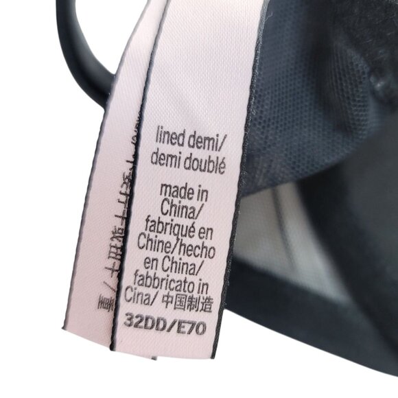 Victoria's Secret Lace Overlay Lined Demi Bra Black 32DD Adj Trim Mesh Underwire - Picture 11 of 11